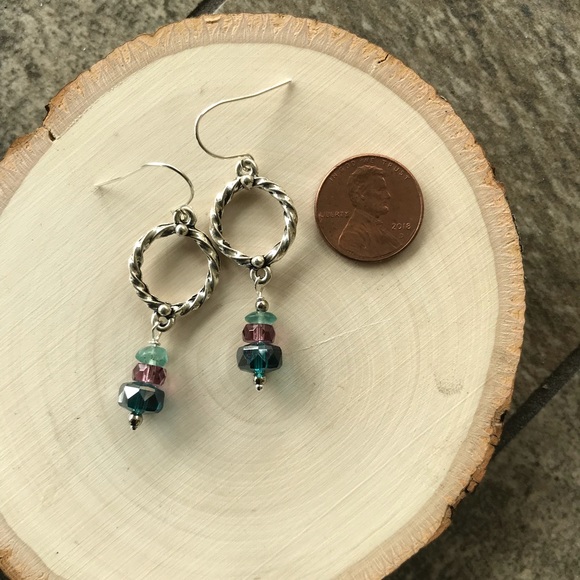 Crystal and Apatite long earrings - Picture 2 of 2